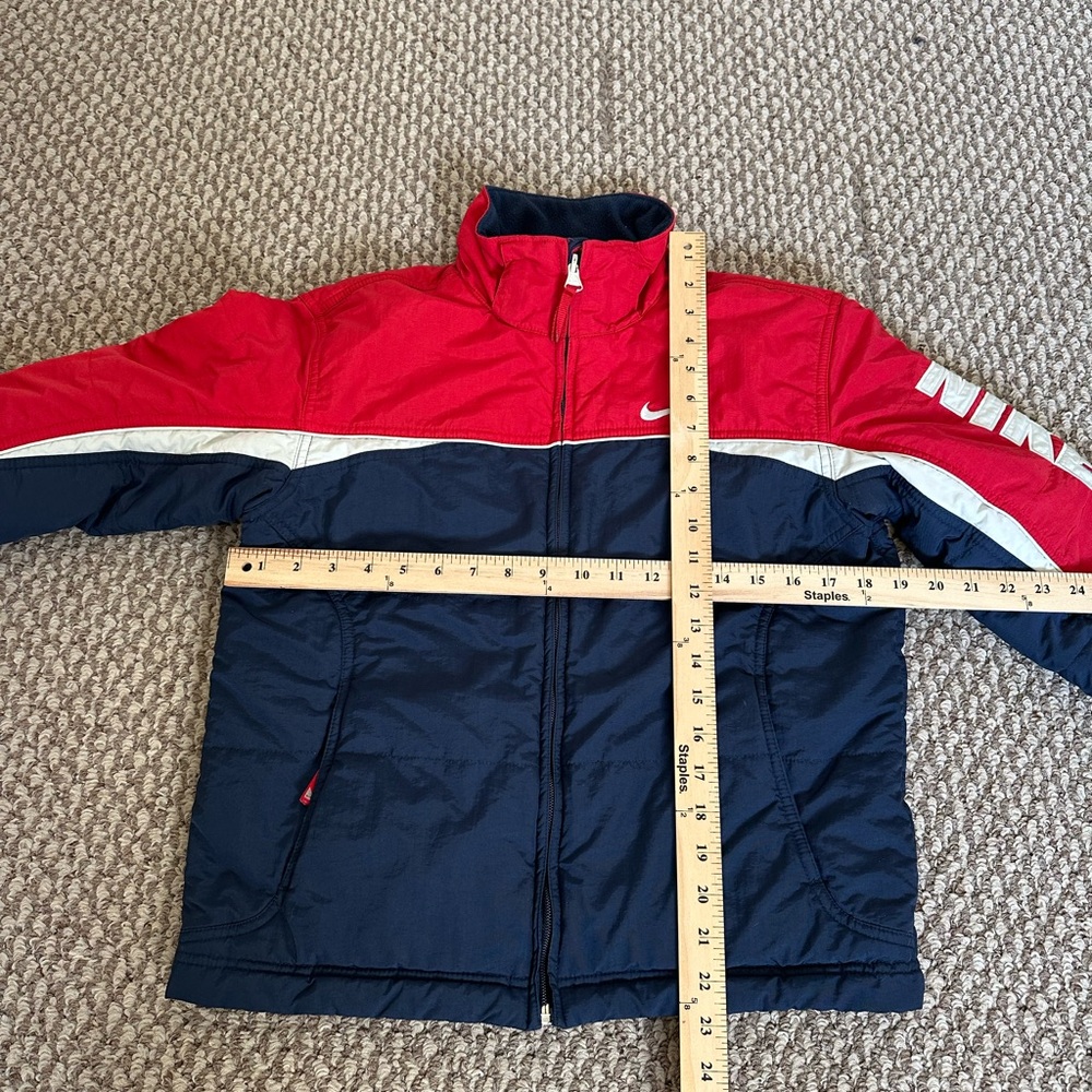 Vintage Y2K Nike Reversible Jacket Kids S(8) Red Navy Spellout Missing Hood - Picture 3 of 6
